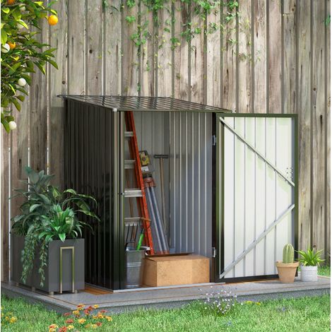 Abri de jardin 100x103x160 cm gris foncé en acier galvanisé avec toit incliné et porte verrouillable (1/5)