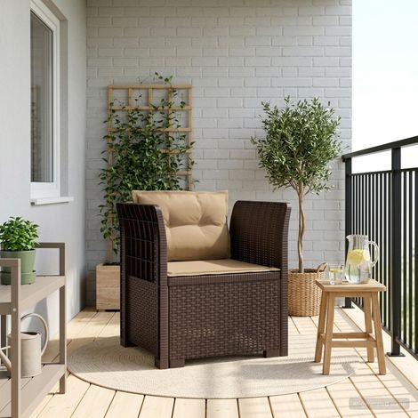 Fauteuil de Jardin 1 Place Aspect Rotin PP Marron avec Coussins Taupe pour Balcon et Terrasse - PANGIVO (1/5)