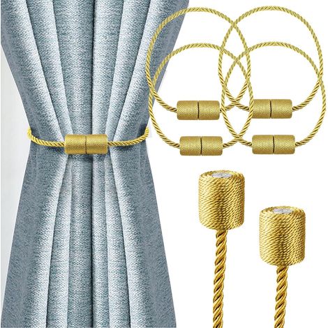 4 pièces Embrasses de Rideaux magnétiques Fortes Embrasses décoratives élégantes Embrasses de Corde Modernes pour Rideaux Retrays de Rideaux pour Rideaux (Or)