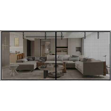 Moustiquaire coulissante pour baie vitrée 244 x 144 cm – Fibre de verre durable – Aimants magnétiques pour passage facile – Installation sans perçage