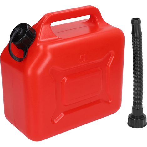 Benzinkanister 5L (1,3 Gallonen) ABS, auslaufsicher, rot, tragbar, mit 27 cm Auslaufrohr und Skala (1/5)
