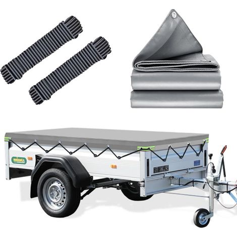 Bâche plate remorque 217x117x8cm, imperméable, pour remorques 210x110cm 750-1000kg (1/5)