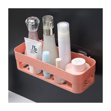 Estante de baño, organizador de inodoro, cesta adhesiva para guardar champú y gel, decoración de baño, estante de esquina de ducha, porta accesorios, cuadrado, rosa (1/5)