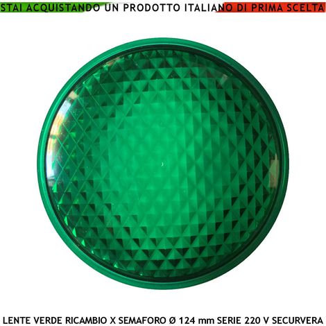 Lente di Ricambio per Semaforo Securvera Vetro Colore Verde Diametro luce 124 mm Diametro Esterno 135 mm Guarnizione Parapioggia Emissione Amplifica la Luce Modalità Puntiforme (1/2)