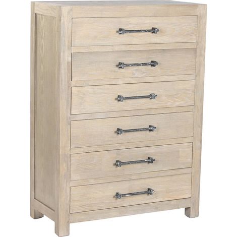 Chiffonnier bois de hévéa naturel romantique élégant - Hévéa naturel avec accents argentés (1/5)