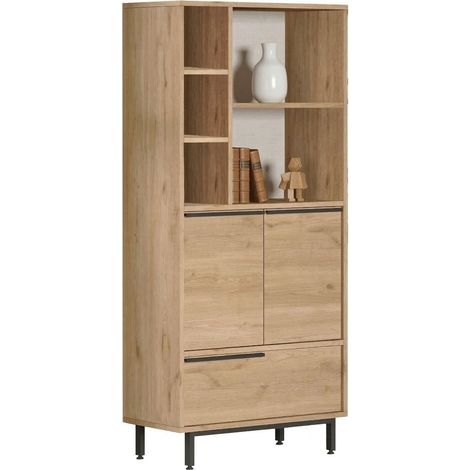 Standregal Fermana, 4 Böden, 3 Türen, 8 Fächer, 75x36x162h cm, Eiche Braun