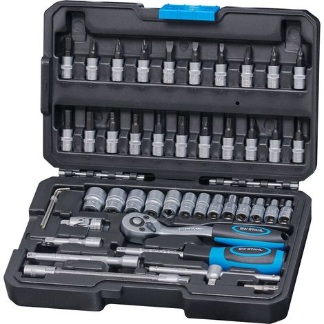 SW-Stahl 07748L Steckschlüsselsatz 1/4" Zoll Sechskant I Werkzeugkoffer 48-teilig I Knarrenkasten klein I Ratschenkasten für Auto I Nusskasten mit Ratsche I Steckschlüssel und Bitsatz (1/4)