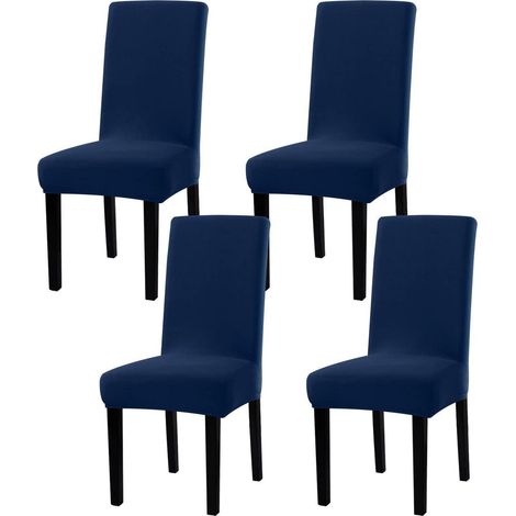 Lot de 4 housses de chaise extensibles bleu marine pour salle à manger (1/5)