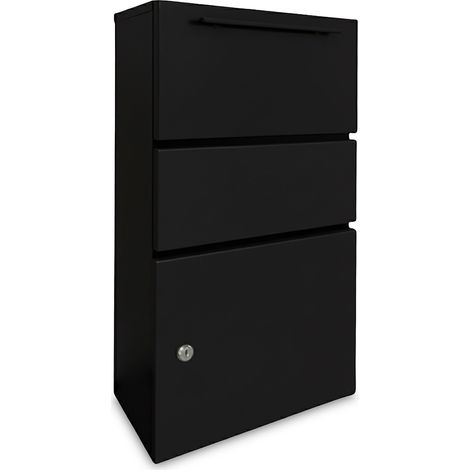 Caja de paquetes Relaxdays, tapa abatible, 4 llaves, 82 x 44 x 22 cm, hierro, buzón independiente, negro (1/5)