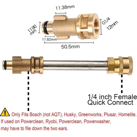 Adattatore per pistola per idropulitrice ad alta pressione, con raccordo rapido da 1/4" - Compatibile con Bosch (non AQT) / Husky (1/4)