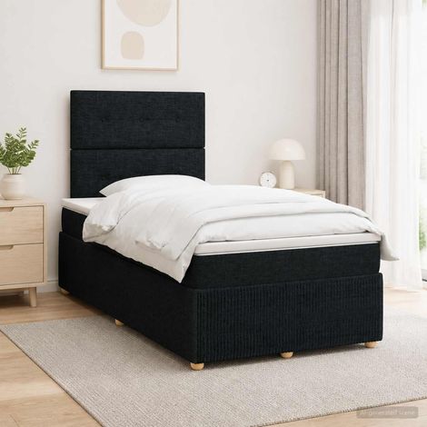 vidaXL Lit boxspring LED avec matelas Noir 120 x 200 cm Tissu (1/5)