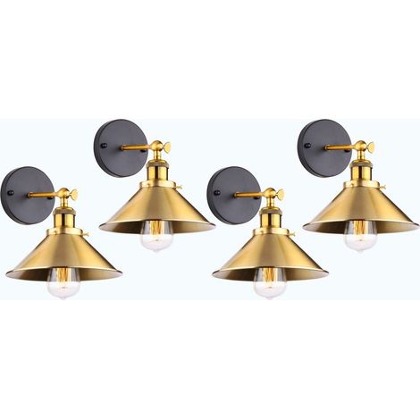 4PCS Applique Mural Industrielle Vintage E27 22cm Lampe Mural Réglable 2 en 1 Luminaire Plafonnier Doré (1/5)