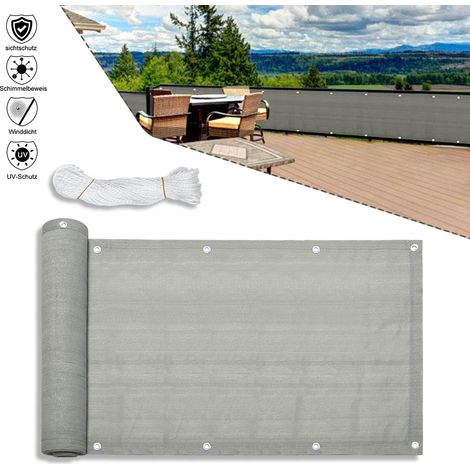 TolleTour Balkonsichtschutz aus HDPE (180g/m2), 75x600cm, Balkonabdeckung mit Ösen, Schattiergewebe, UV-Schutz, Windschutz, Reißfeste, Grau, für Garten, Terrasse, Außenpool