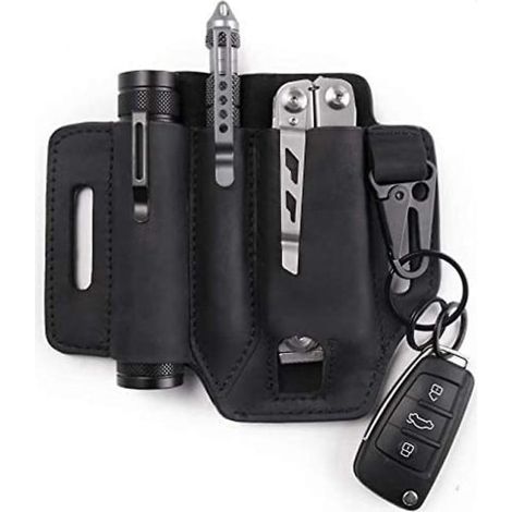 Étui de ceinture en cuir avec porte-clés, pour outils multifonctions, camping, pêche et usage quotidien.-AquaForge (1/4)