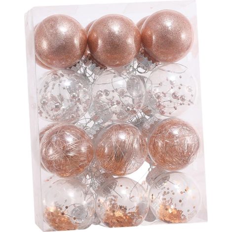 24 Kunststoff-Weihnachtskugeln, 6 cm, Christbaumschmuck, glitzernde Weihnachtskugeln, Weihnachtsdekoration (Roségold)