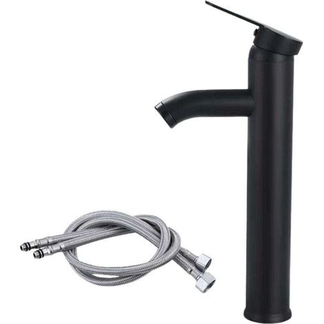 Lavabo noir mat, robinet mitigeur eau chaude et eau froide, robinet de lavabo à levier unique (couleur : noir haut) (1/4)