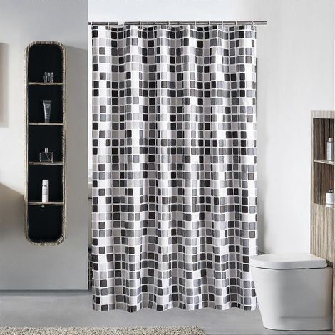 Rideau de douche 200 x 200 cm (L x H), anti-moisissure, antibactérien, déperlant, en polyester doux (1/4)