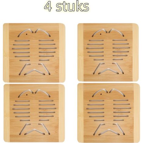 Lot de 4 - Sets de table - Dessous de verre - Bambou avec motif ajouré - Convient comme dessous de plat isolant pour la table à manger - 16 cm x 15 cm - Couleur bois (1/5)