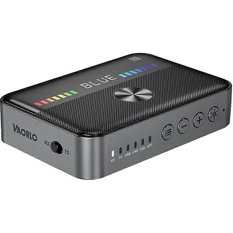 Émetteur-récepteur audio NFC Bluetooth 5.3 avec éclairage RGB, ports USB 3,5 mm, AUX, RCA, coaxial et optique, convertisseur numérique-analogique (DAC), adaptateur noir. (1/5)