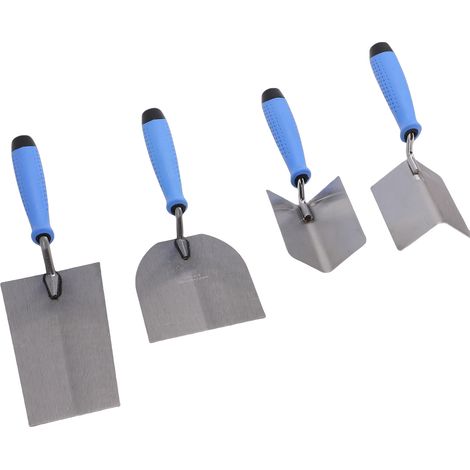 Lot de 5 outils maconnerie acier inox 410 carbone: lisseuse angle interieur exterieur, taloche brique, sac 1680D, enduit carrelage finition mur (1/5)