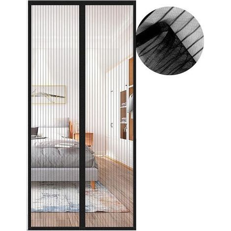 Moustiquaire pour porte 80 x 210 cm, rideau antimoustique noir avec mailles ultra fines, fermeture automatique, idéal pour couloirs, portes d’entrée, patios et espaces extérieurs (1/3)