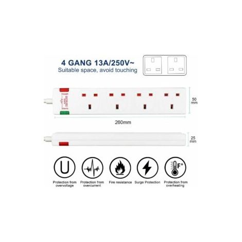 4 Gang Surge-Protected Extension Lead 3M, 13A