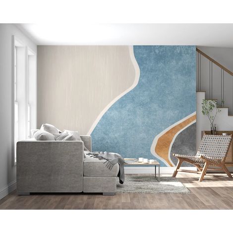 Papier Peint Art & Déco – Formes Douces en Bleu et Or - 150 x 250 cm (1/2)