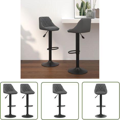 The Living Store Tabourets de bar lot de 2 gris foncé velours - Tabouret De Bar - Chaise De Comptoir - Tabourets De Bar - Meubles De Salon - Mobilier Moderne (1/6)