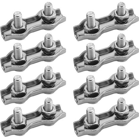 Serre-câble double - 12 pièces - M2 - Serre-câbles en acier - Clips de câble - Accessoires Câbles - Pour la fixation de cordes à linge, auvents et clôtures en fil d'acier - Acier inoxydable - Argent - (1/5)