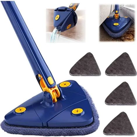 Mop Balai télescopique Triangle rotatif à 360 ° avec fonction automatique de suppression de l'eau, outil de nettoyage avec A359 (1/4)