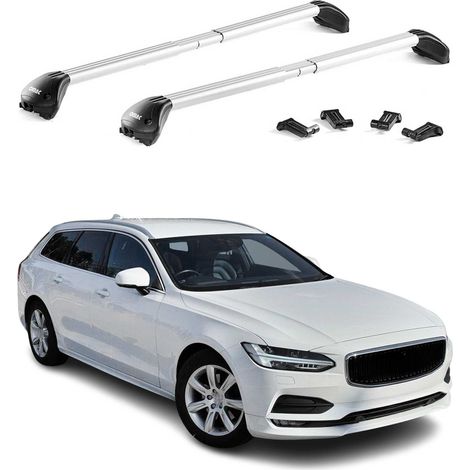 OMAC Barres de toit transversales certifiées TÜV pour Volvo V90 2016-2025 – Verrouillables (4 antivols) – Charge max 100 kg – Fixation durable Argent (1/5)