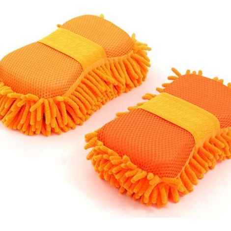 orange -Grande éponge de lavage de voiture,en velours de corail,bloc de nettoyage,Chenille,non pelucheux,anti rayures,gant Ult (1/4)