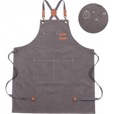Tablier de cuisine professionnel unisexe (1 pièce) - imperméable, 3 poches, bretelles réglables, idéal pour la restauration, la peinture, le jardinage, le barbecue, gris (1/3)