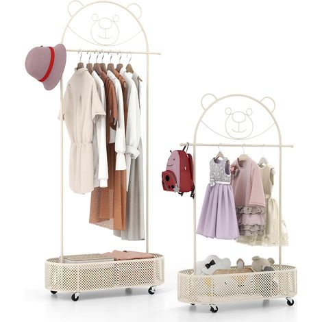 COSTWAY Appendiabiti per Bambini con 3 Altezze Regolabili, Supporto per Abiti con Ruote, con Asta e Cesto Portaoggetti in Ferro, per Stanza dei Bambini Soggiorno, 81x34x182 cm (Bianco) (1/5)