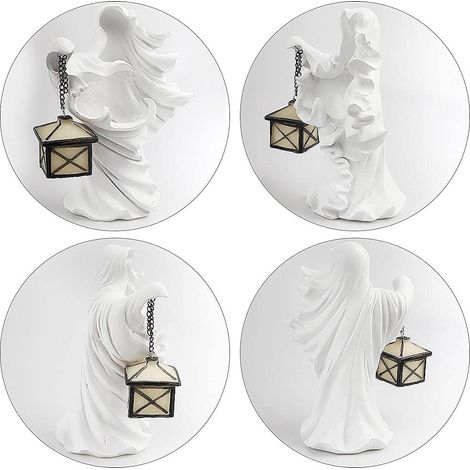 Statua fantasma bianca di Halloween – con illuminazione impermeabile – in resina con lanterna – per feste e scrivanie