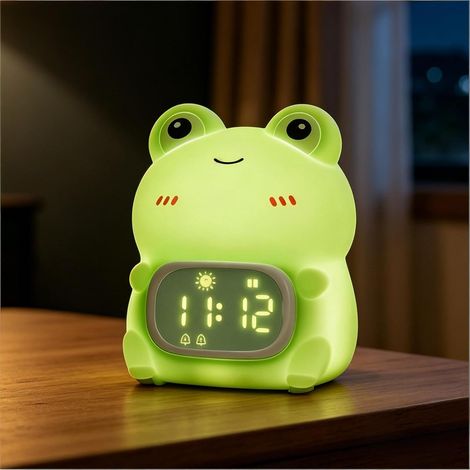 Réveil grenouille mignon, 7 couleurs RVB avec délai réglable et lumière douce, horloge de bureau style dessin animé, convient aux chambres et aux chambres d'enfants, cadeau idéal pour les garçons et l (1/5)