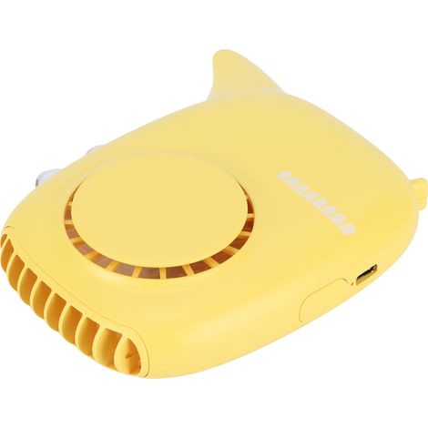 Ventilateur électrique portable à tour de cou, petit modèle, 3 vitesses de ventilation, chargement USB, jaune (1/5)