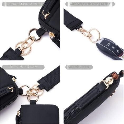 Pochette minimaliste 2 en 1 pour femme, nylon imperméable ultra léger avec porte clés anti perte (1/5)