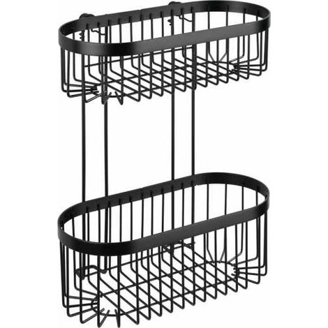 WENKO Scaffale a 2 piani Classic Plus Black - Mensola da parete, porta oggetti per il bagno, qualità ad alta protezione contro la ruggine, Acciaio, 26.5 x 33 x 14.5 cm, Nero (1/5)