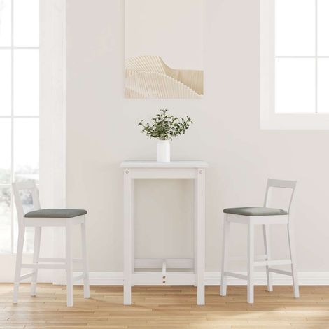 Barhocker mit Kissen 2 Stk. Weiß Massivholz Gummibaum
