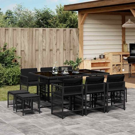 11-tlg. Garten-Essgruppe mit Kissen Schwarz Poly Rattan (1/5)