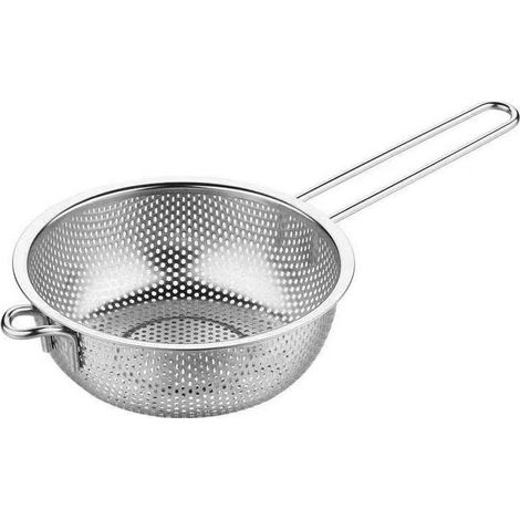Edelstahl-Sieb mit langem Griff – Abtropfkorb für Nudeln, Gemüse und Obst – Praktisches Küchenaccessoire