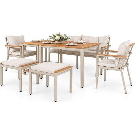HOMVRA Gartenmöbel-Set aus Akazienholz für 6–7 Personen mit ausziehbarem Servierwagen (1/5)