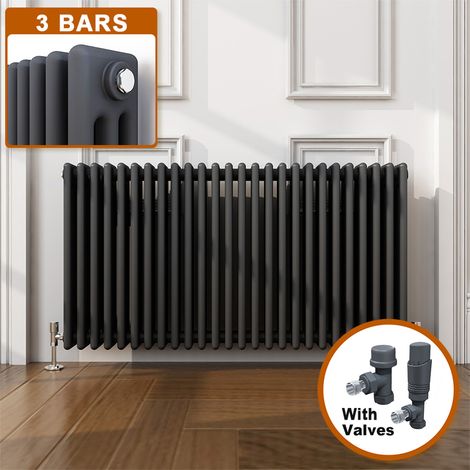 ELEGANT 600 x 1190 mm Anthracite Traditional Designer Radiator Horizontal Column Radiator Heater 3 Column + Anthracite Thermostatic Radiator Valves (1/5)