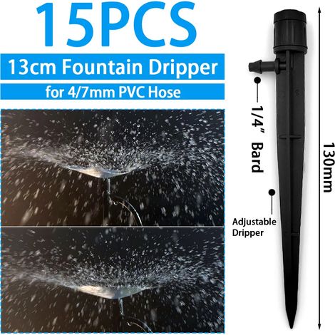 (V-15PCS) Arroseur goutte-à-goutte pour serre et jardin, diffuseur de brume réglable, piquet, buse rotative à micro-pulvérisation (1/5)