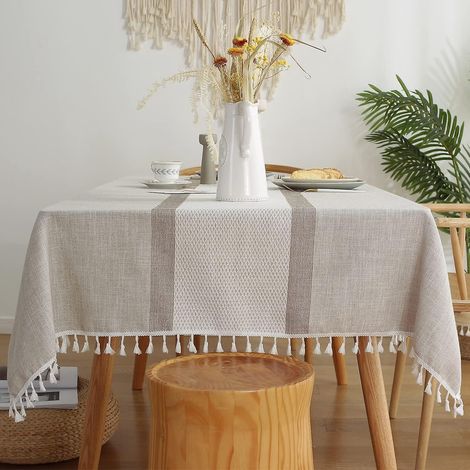 nappe Exterieur Rectangulaire Anti Tache(la Grille Marron-140 X 220cm) Nappe Lavable Tissu Nappe Table A Manger Nappe Cuisine Nappe Picnic Nappe D