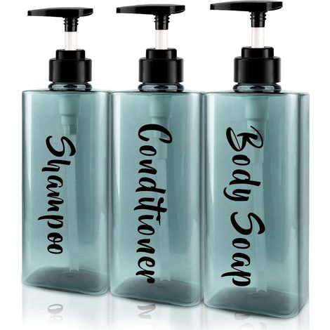Lot de 3 Distributeur de Savon, 500 ML Distributeur de Shampoing et Gel Douche, Rechargeables Bouteille à Pompe en Plastique Distributeurs de Savon et de Lotion,Bleu'Bleu 7.3x5.5cm'Bleu'7.3x5.5cm