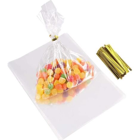 100pcs Sac Plastique Transparent Sac OPP avec Liens Torsadés 8cm pour Mariage Biscuits Cadeau Bonbon Alimentation Fourniture