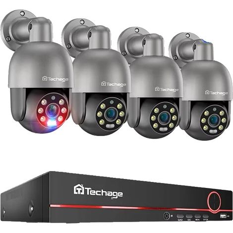 Sistema di telecamere di sicurezza, risoluzione 8MP, audio bidirezionale, NVR a 8 canali con 4 telecamere da 5MP, 3T (Sport all'aperto), spina UE (1/2)