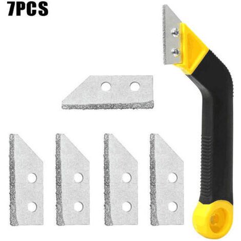 Outils d'élimination de coulis, grattoir à carrelage, 1 paquet de grattoir à coulis, scie coudée avec 6 lames de rechange pour le nettoyage de la salle de bain (1/5)